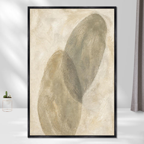 INVIN ART Framed Canvas 100% Handpainted Oil Painting Two Leaning Pebbles Wall Art