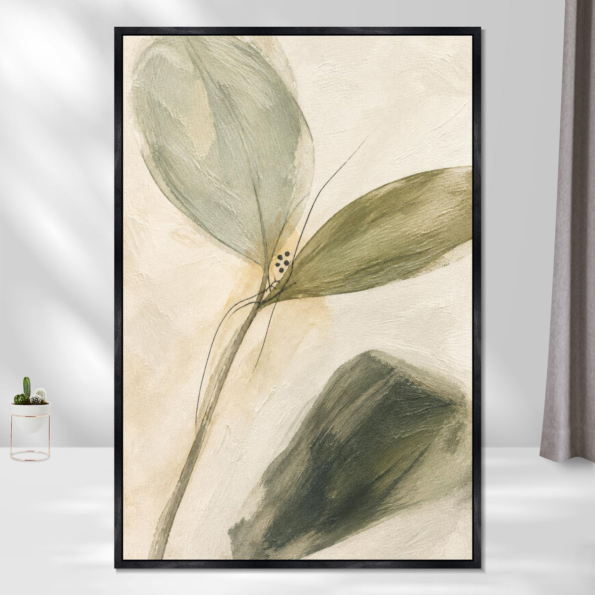 INVIN ART Framed Canvas 100% Handpainted Oil Painting Unfolding Green Leaves Wall Art