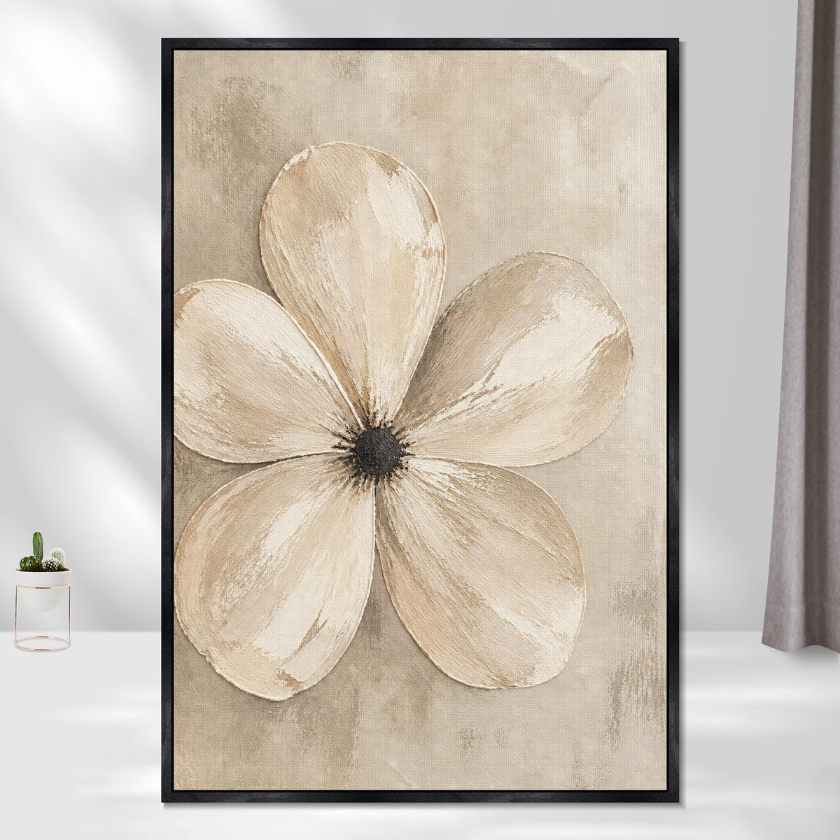 INVIN ART Framed Canvas 100% Handpainted Oil Painting Five Pale Petals Wall Art