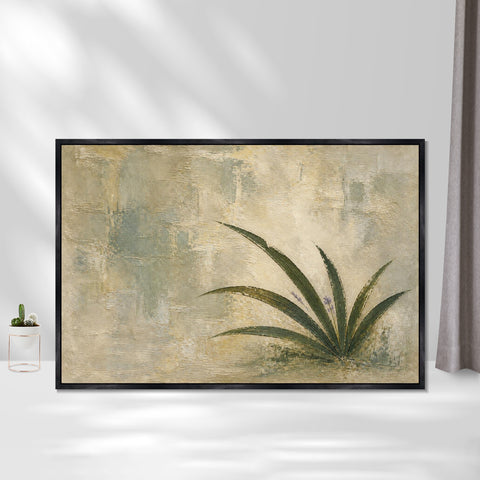 INVIN ART Framed Canvas 100% Handpainted Oil Painting Low Green Leaves Wall Art