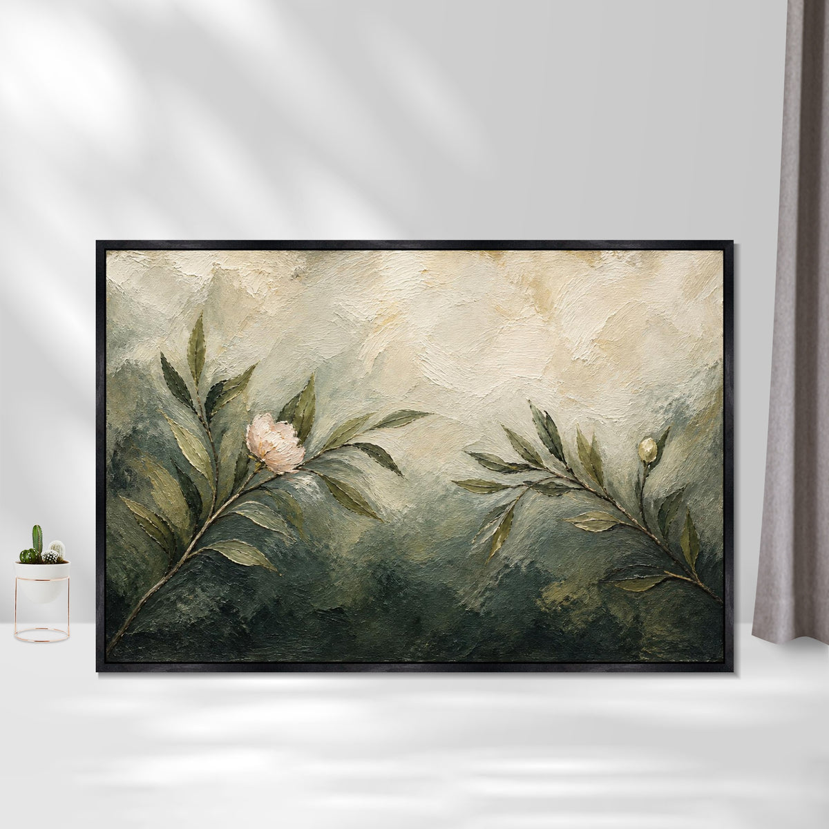 INVIN ART Framed Canvas 100% Handpainted Oil Painting First Blossom in the Green Wall Art