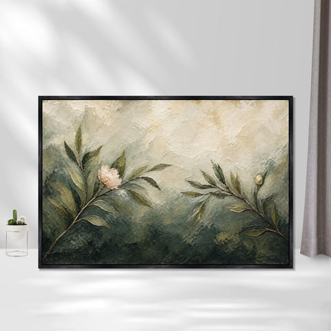 INVIN ART Framed Canvas 100% Handpainted Oil Painting First Blossom in the Green Wall Art