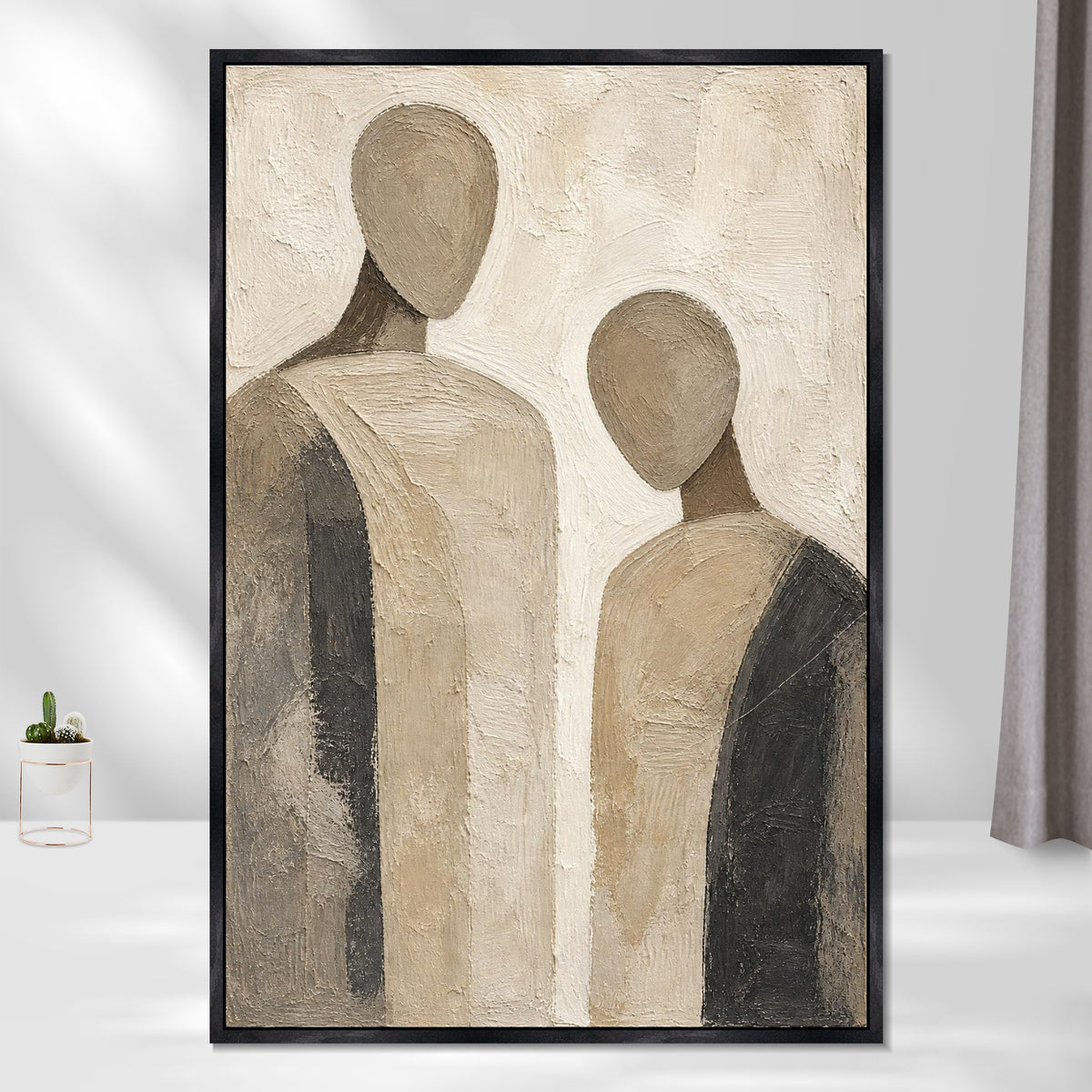 INVIN ART Framed Canvas 100% Handpainted Oil Painting Two Quiet Figures Wall Art