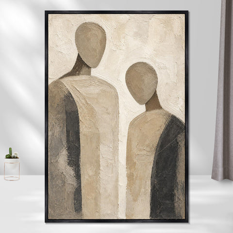 INVIN ART Framed Canvas 100% Handpainted Oil Painting Two Quiet Figures Wall Art