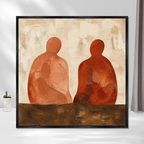 INVIN ART Framed Canvas 100% Handpainted Oil Painting Companions in Terracotta Wall Art