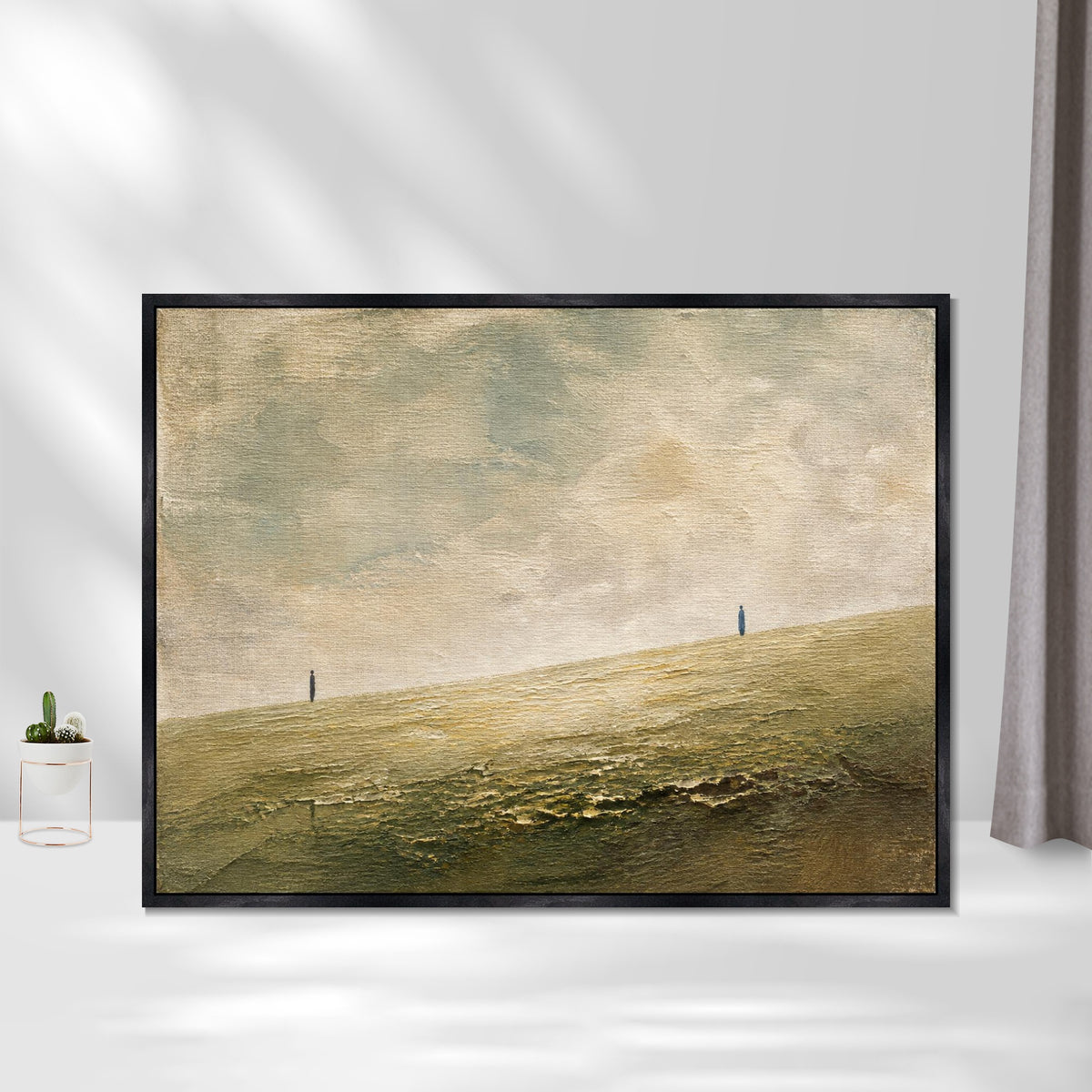 INVIN ART Framed Canvas 100% Handpainted Oil Painting Two Figures on the Open Field Wall Art