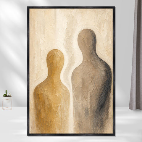 INVIN ART Framed Canvas 100% Handpainted Oil Painting Together in Warm Light Wall Art