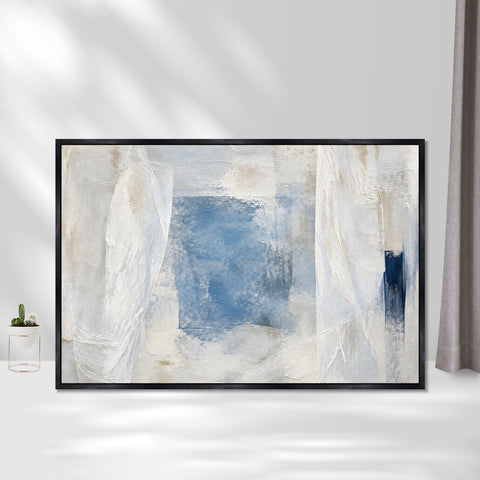 INVIN ART Framed Canvas 100% Handpainted Oil Painting Blue Window Traces Wall Art