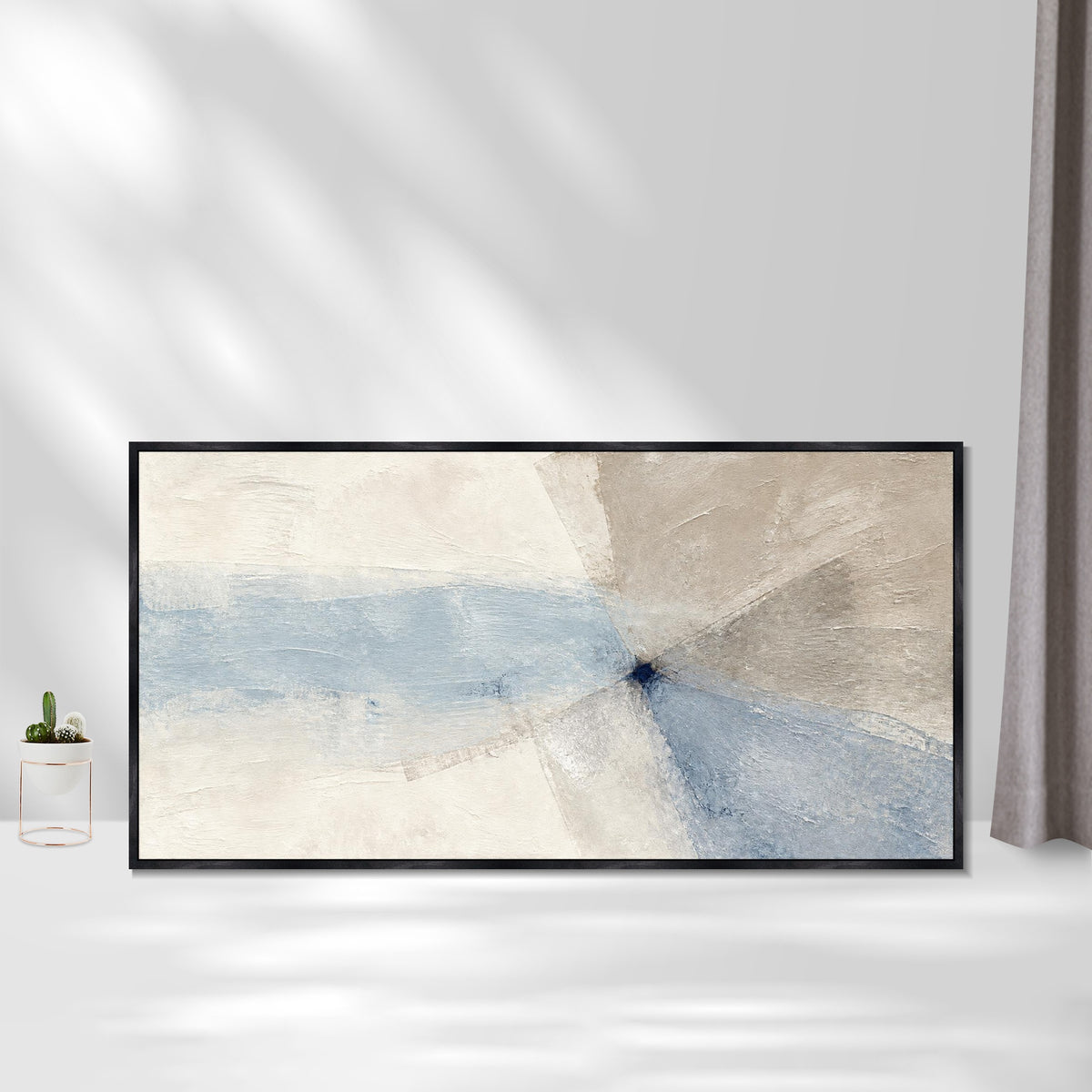 INVIN ART Framed Canvas 100% Handpainted Oil Painting Blue Gray Convergence Wall Art
