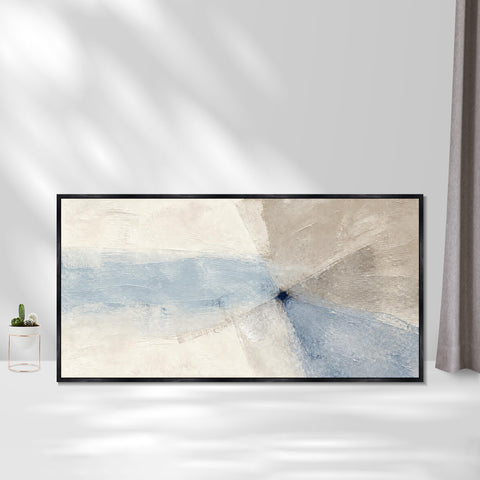 INVIN ART Framed Canvas 100% Handpainted Oil Painting Blue Gray Convergence Wall Art