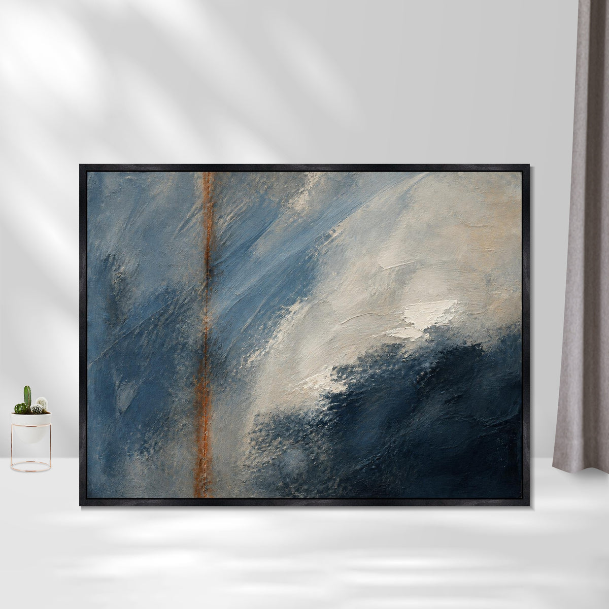 INVIN ART Framed Canvas 100% Handpainted Oil Painting Blue Direction Wall Art