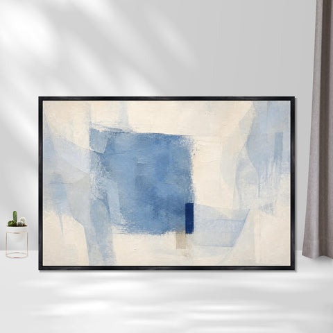 INVIN ART Framed Canvas 100% Handpainted Oil Painting Pale Blue Overlap Wall Art