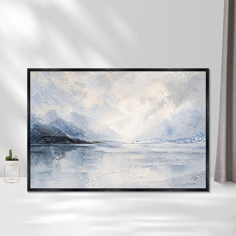 INVIN ART Framed Canvas 100% Handpainted Oil Painting Clear Lake and Distant Mountains Wall Art