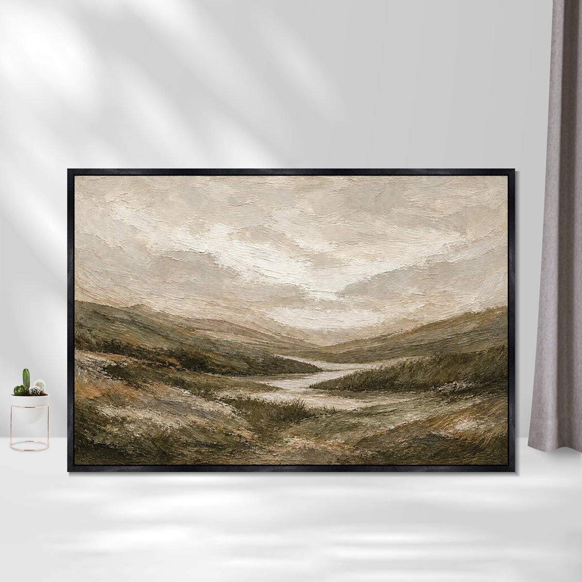INVIN ART Framed Canvas 100% Handpainted Oil Painting Stream Through the Valley Wall Art
