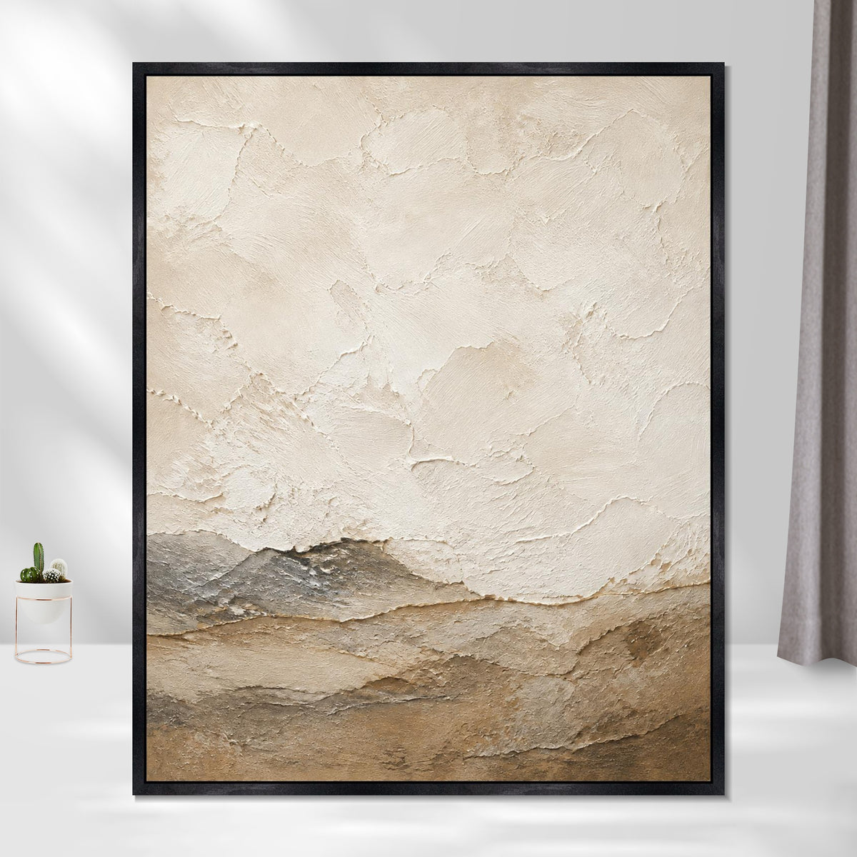INVIN ART Framed Canvas 100% Handpainted Oil Painting White Clouds Above Low Hills Wall Art