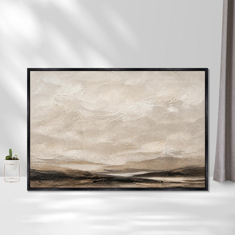 INVIN ART Framed Canvas 100% Handpainted Oil Painting Clouds Over Open Land Wall Art