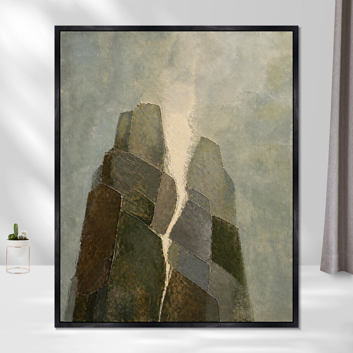 INVIN ART Framed Canvas 100% Handpainted Oil Painting Standing Stone Peaks Wall Art