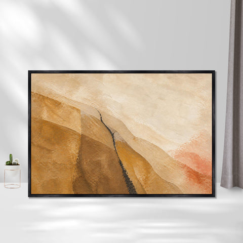 INVIN ART Framed Canvas 100% Handpainted Oil Painting Dark Line Through Ochre Slopes Wall Art