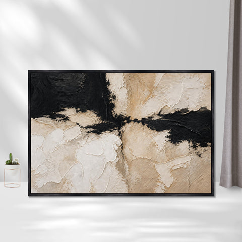 INVIN ART Framed Canvas 100% Handpainted Oil Painting Black and White Divide Wall Art