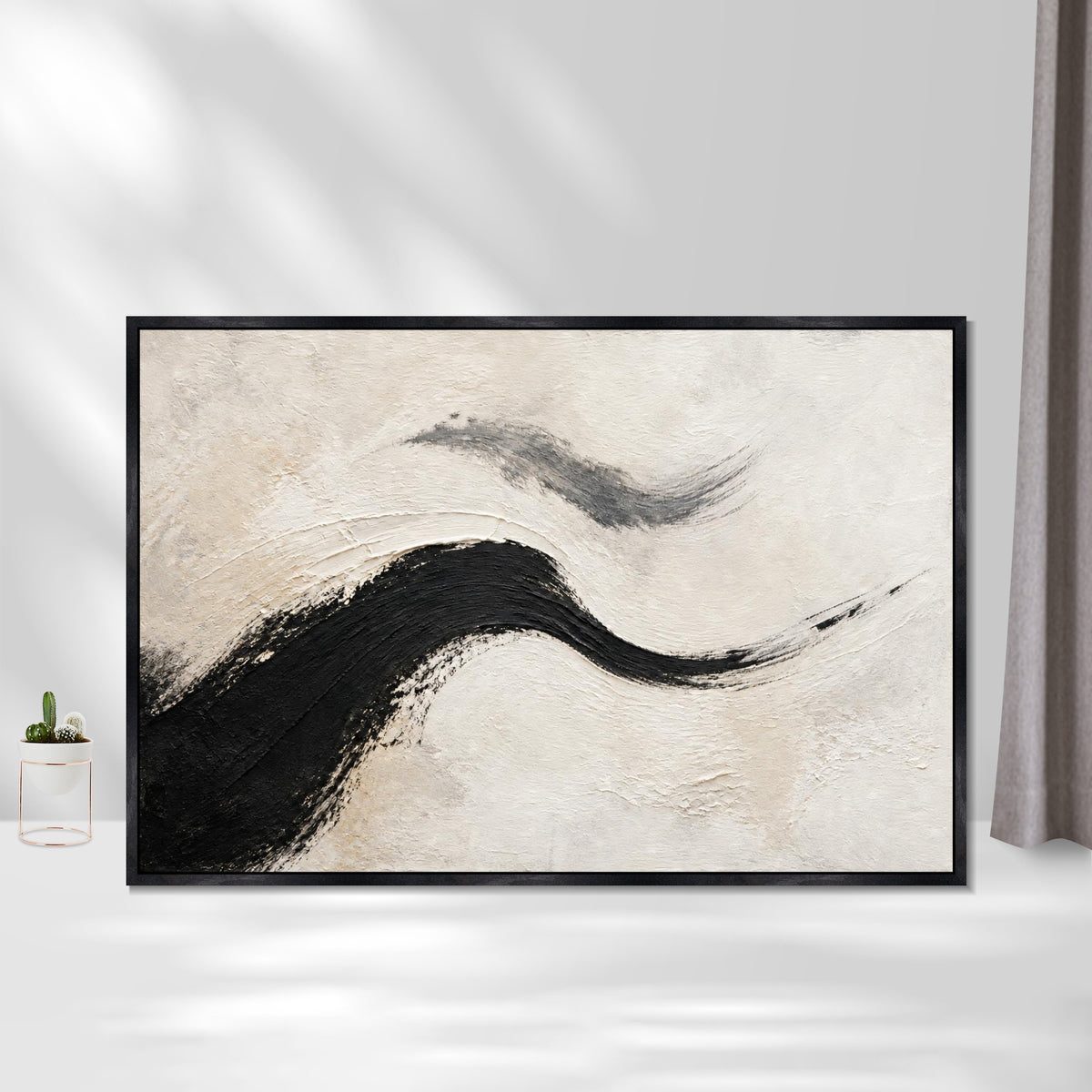 INVIN ART Framed Canvas 100% Handpainted Oil Painting Two Flowing Strokes Wall Art