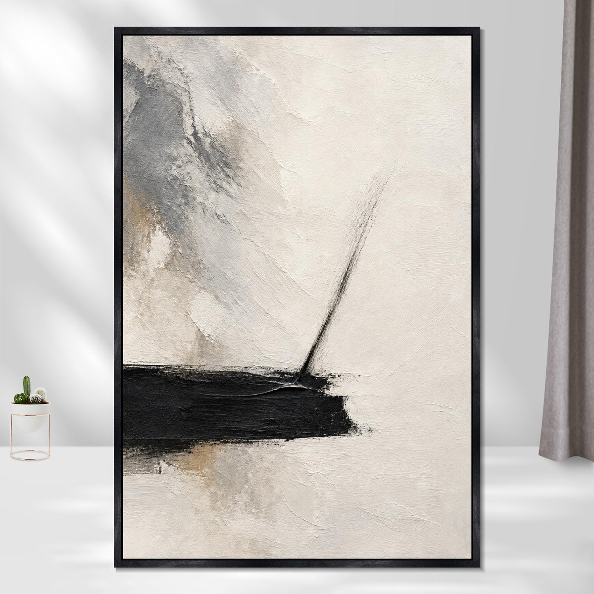 INVIN ART Framed Canvas 100% Handpainted Oil Painting A Fine Line Rising Wall Art