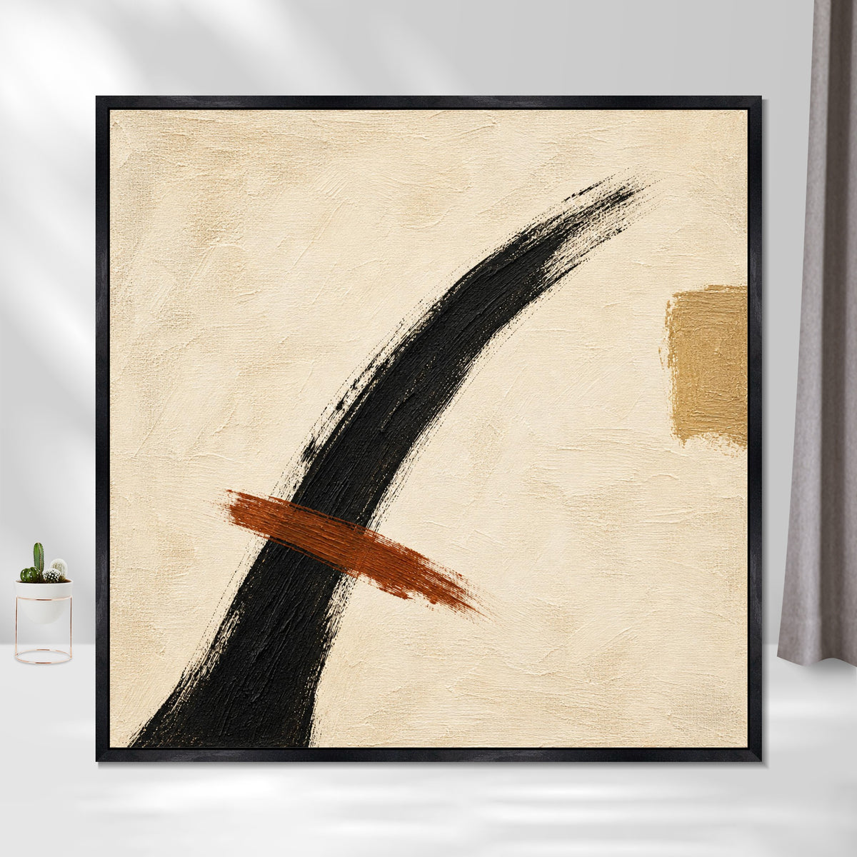 INVIN ART Framed Canvas 100% Handpainted Oil Painting Ink Arc and Rust Line Wall Art