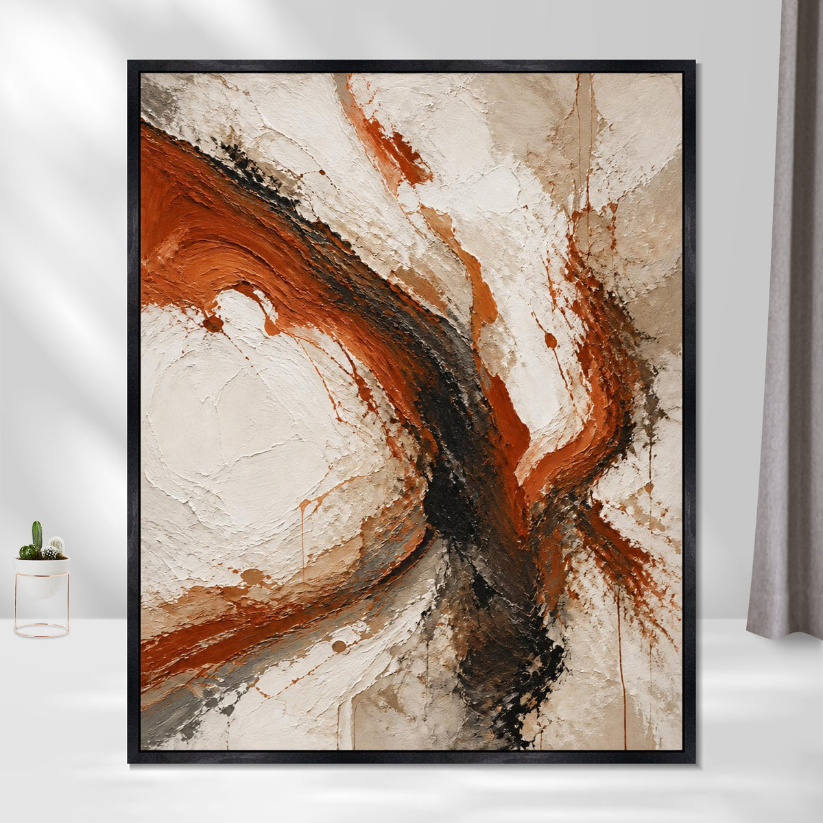 INVIN ART Framed Canvas 100% Handpainted Oil Painting Rust and Black Current Wall Art