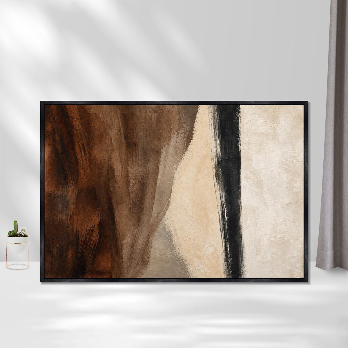 INVIN ART Framed Canvas 100% Handpainted Oil Painting Brown Fields and a Dark Line Wall Art