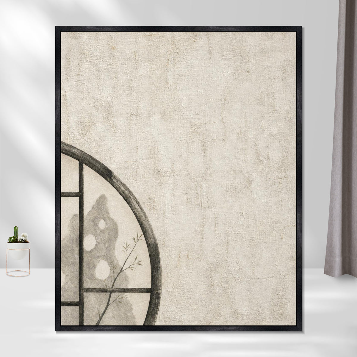 INVIN ART Framed Canvas 100% Handpainted Oil Painting A Corner of the Round Window Wall Art