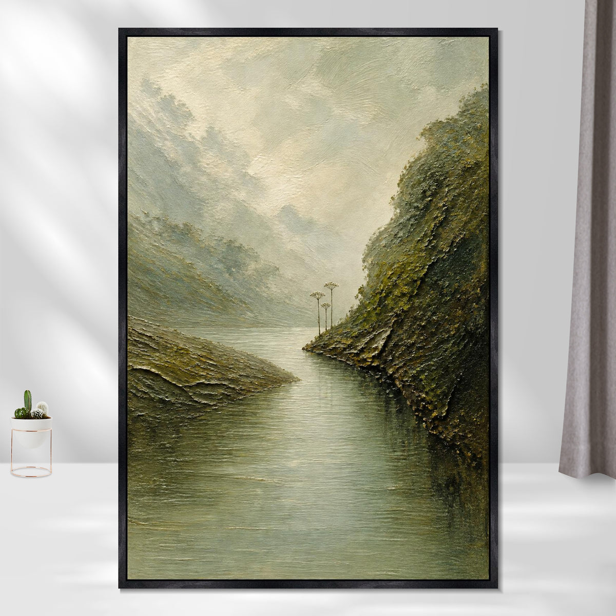 INVIN ART Framed Canvas 100% Handpainted Oil Painting Still Water in the Gorge Wall Art