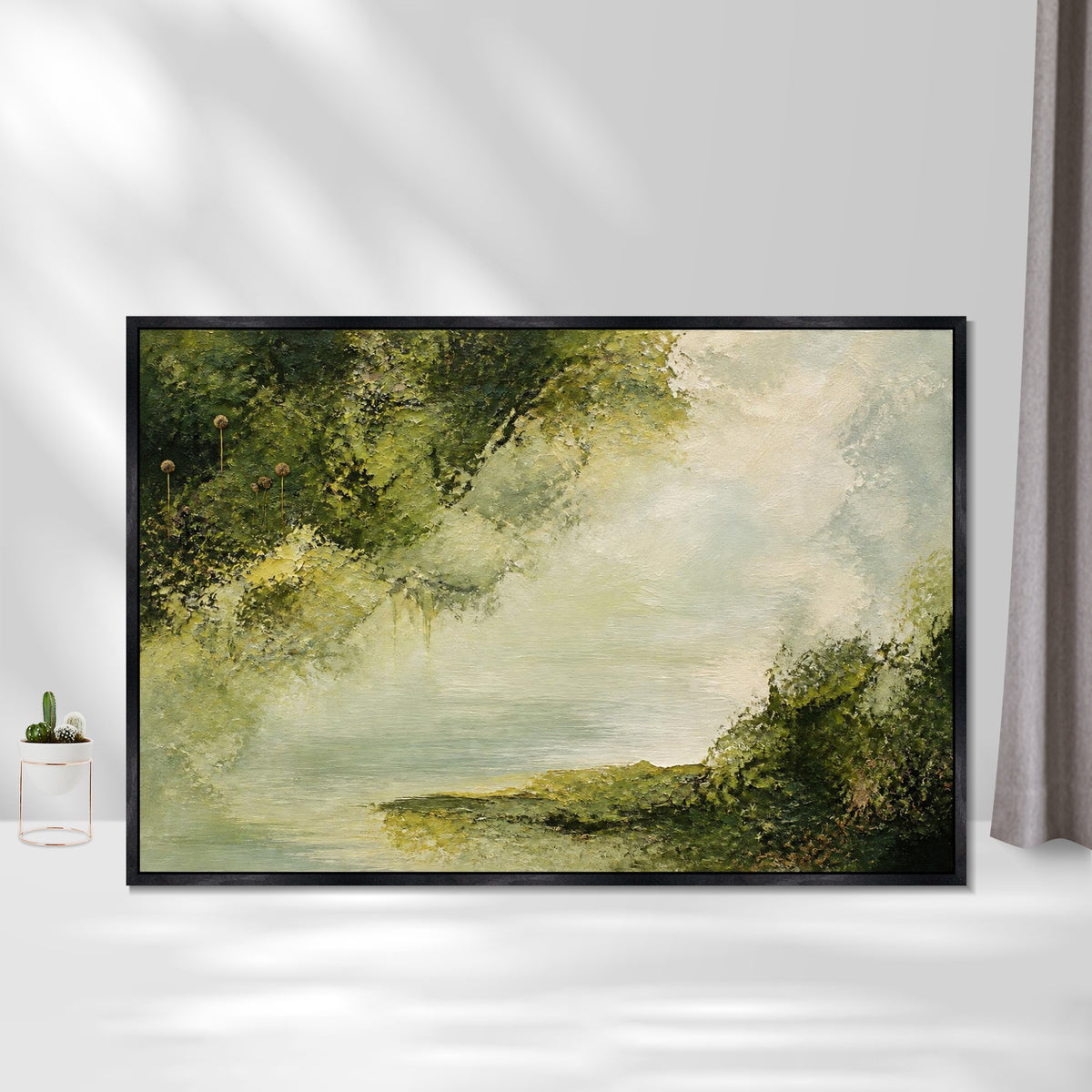 INVIN ART Framed Canvas 100% Handpainted Oil Painting Water Beneath the Woodland Canopy Wall Art