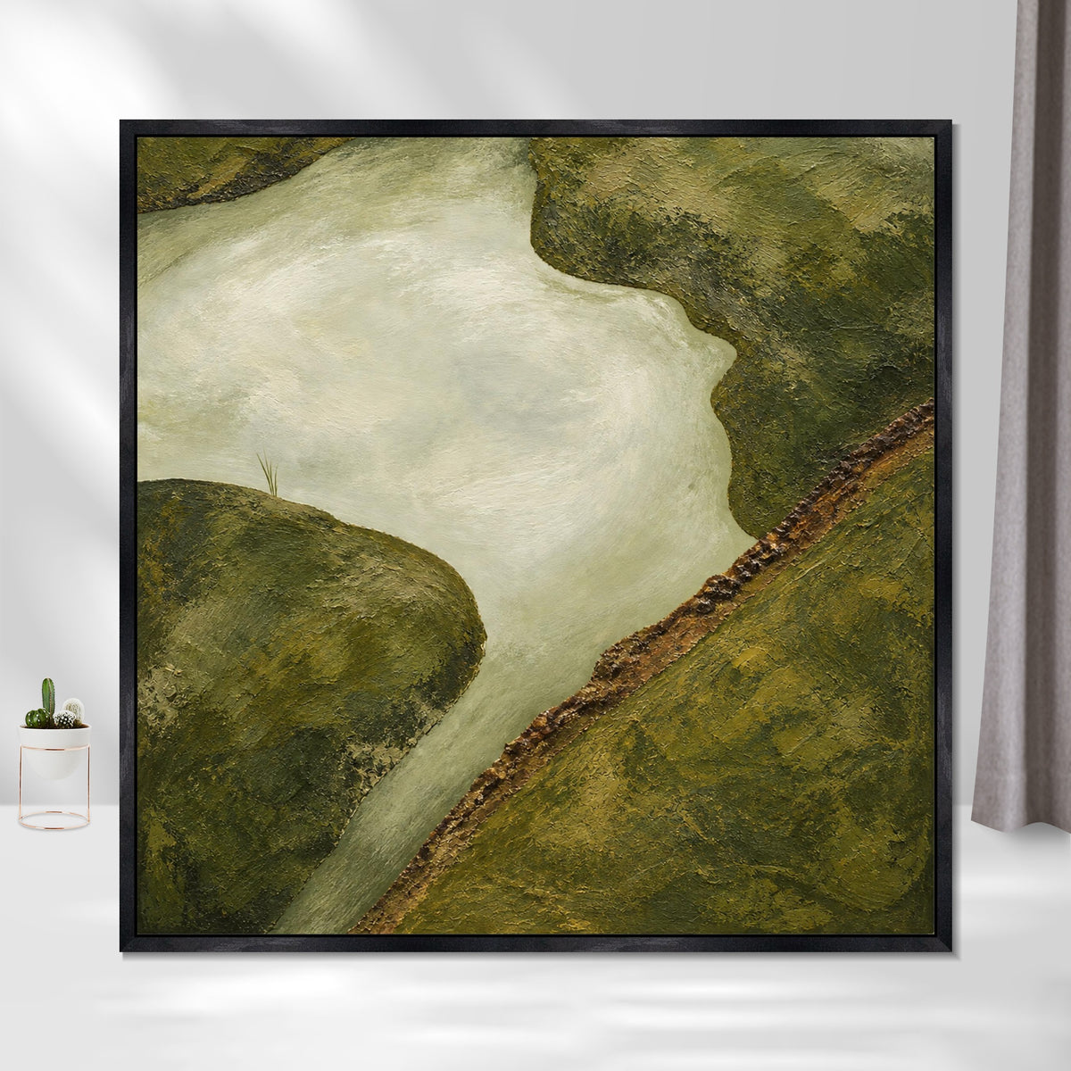 INVIN ART Framed Canvas 100% Handpainted Oil Painting Winding Water from Above Wall Art