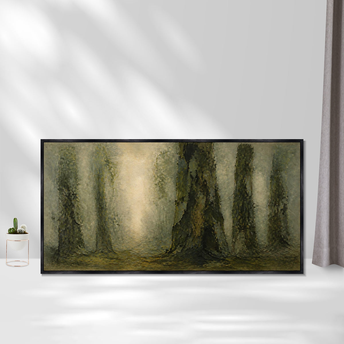 INVIN ART Framed Canvas 100% Handpainted Oil Painting Light in the Old Forest Wall Art