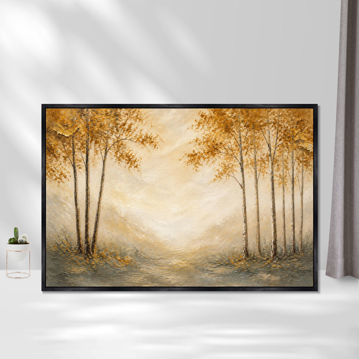 INVIN ART Framed Canvas 100% Handpainted Oil Painting Path Through Autumn Trees Wall Art