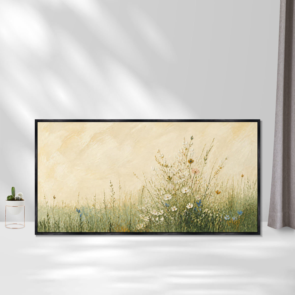 INVIN ART Framed Canvas 100% Handpainted Oil Painting Wildflowers in Warm Light Wall Art