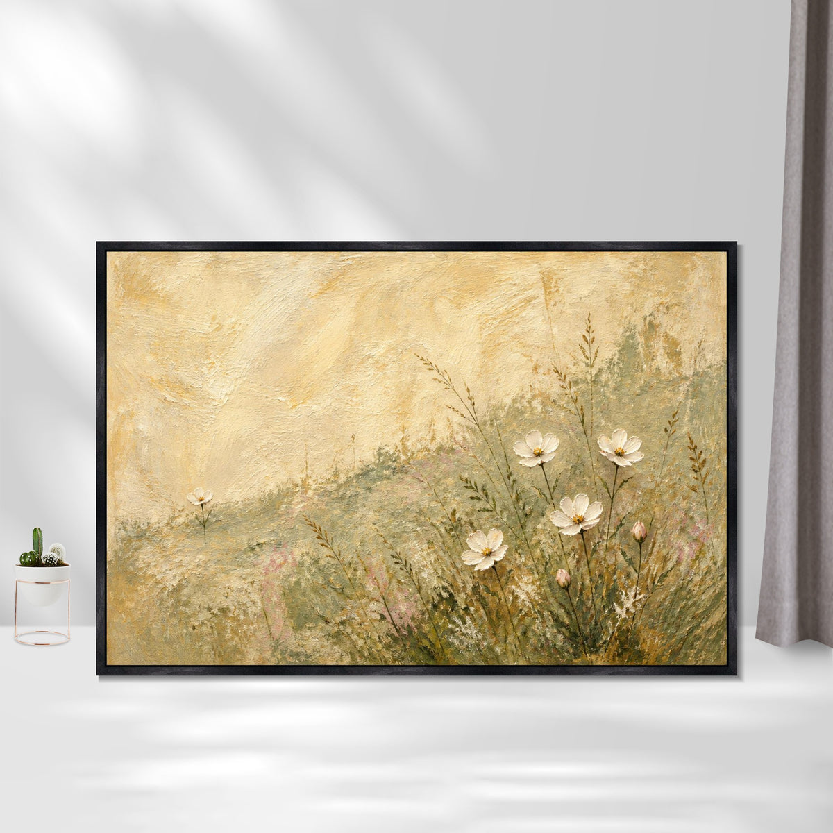 INVIN ART Framed Canvas 100% Handpainted Oil Painting Daisies in the Breeze Wall Art