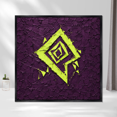 INVIN ART Framed Canvas 100% Handpainted Oil Painting Lime Diamond on Purple Wall Art