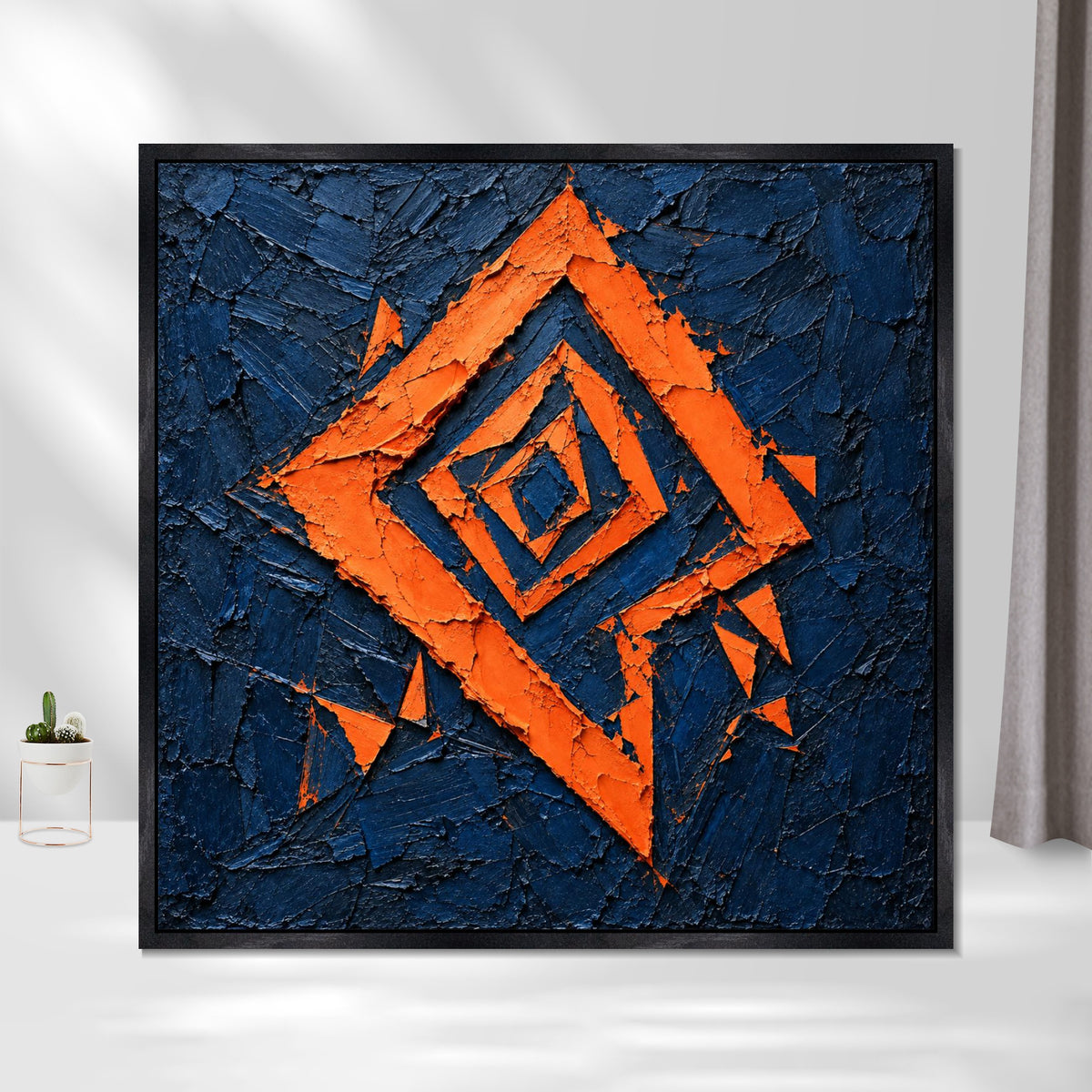 INVIN ART Framed Canvas 100% Handpainted Oil Painting Orange Diamond Fragments Wall Art