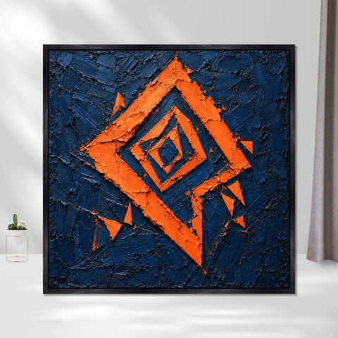 INVIN ART Framed Canvas 100% Handpainted Oil Painting Orange Diamond Fragments Wall Art