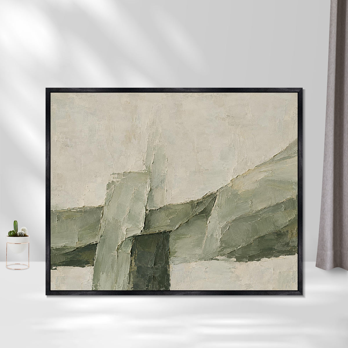 INVIN ART Framed Canvas 100% Handpainted Oil Painting Green Stone Intersections Wall Art