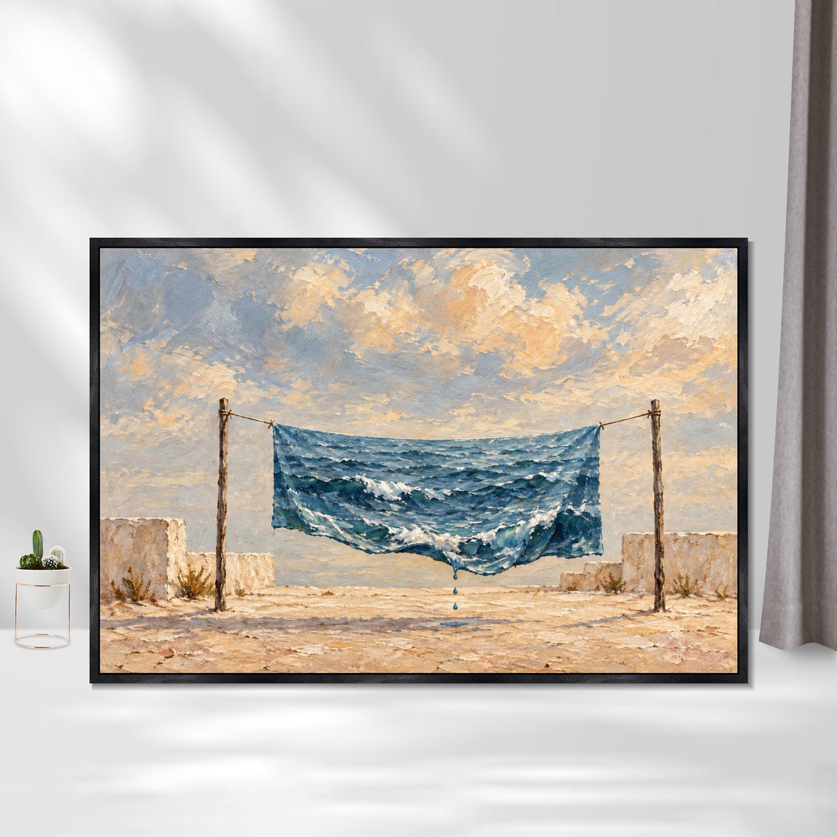 INVIN ART Framed Canvas 100% Handpainted Oil Painting A Sea Hung Out to Dry Wall Art
