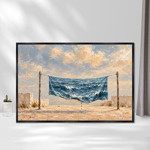 INVIN ART Framed Canvas 100% Handpainted Oil Painting A Sea Hung Out to Dry Wall Art