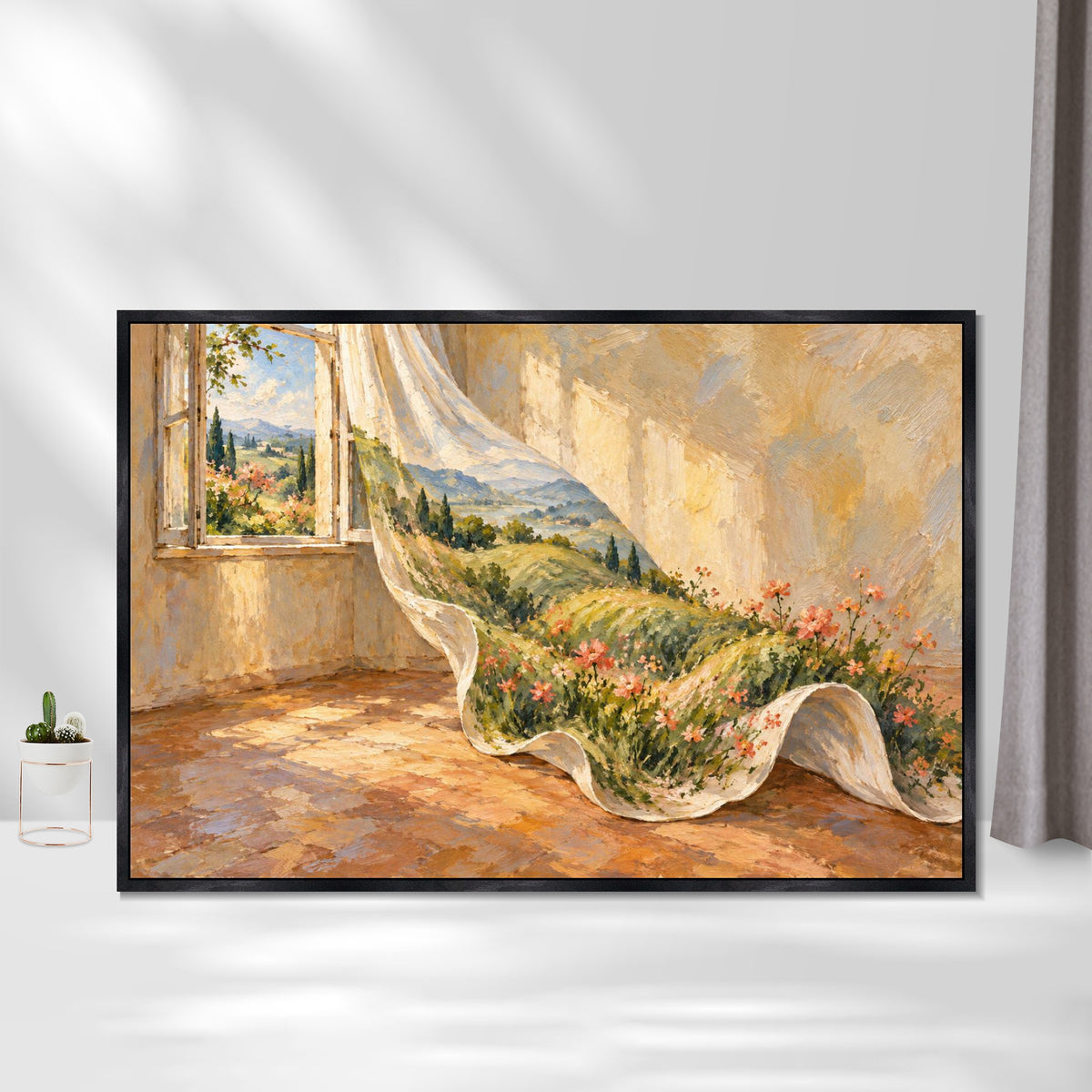 INVIN ART Framed Canvas 100% Handpainted Oil Painting A Meadow in the Curtain Wall Art