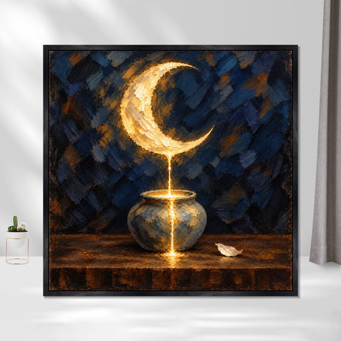 INVIN ART Framed Canvas 100% Handpainted Oil Painting Moonlight into the Vessel Wall Art