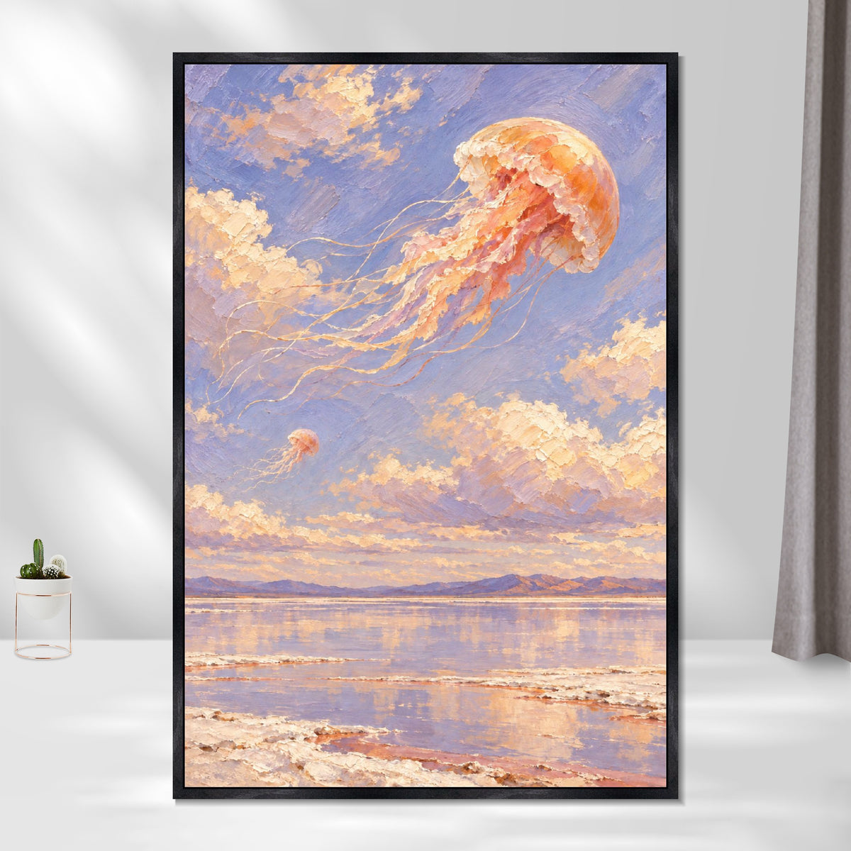 INVIN ART Framed Canvas 100% Handpainted Oil Painting Honey Jellyfish Above the Salt Lake Wall Art