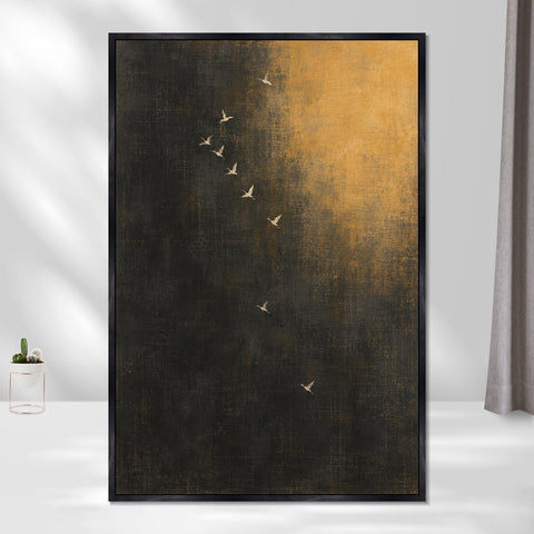 INVIN ART Framed Canvas 100% Handpainted Oil Painting Birds in Amber Night Wall Art