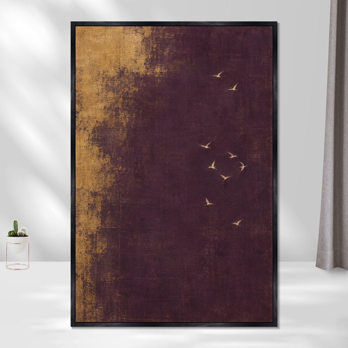 INVIN ART Framed Canvas 100% Handpainted Oil Painting Pale Wings in Plum and Gold Wall Art