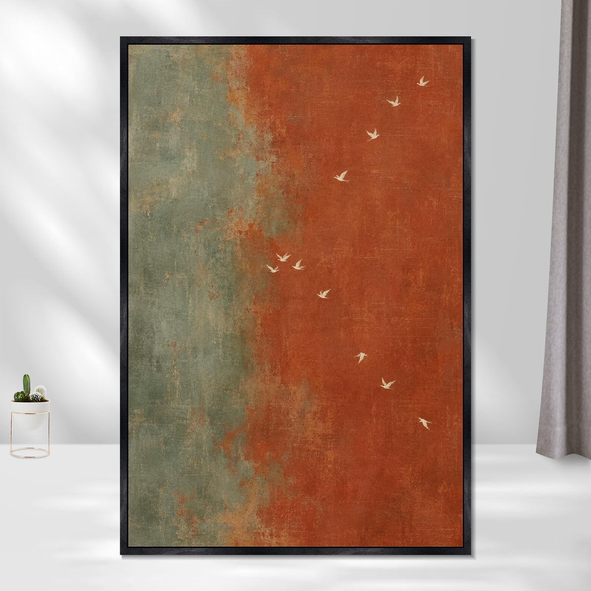 INVIN ART Framed Canvas 100% Handpainted Oil Painting White Birds in the Rust Breeze Wall Art