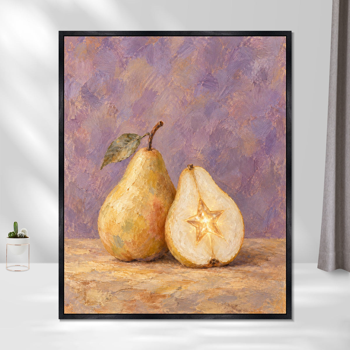 INVIN ART Framed Canvas 100% Handpainted Oil Painting Starlight Within the Pear Wall Art
