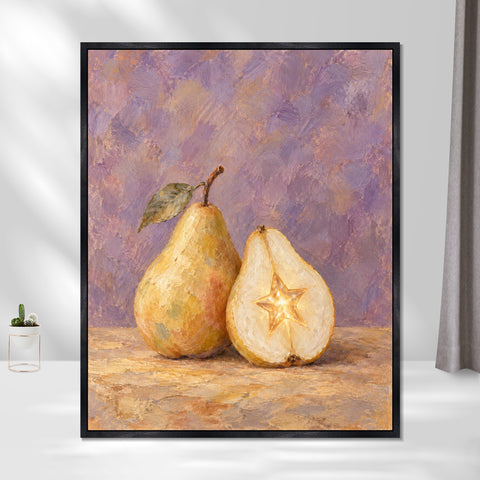 INVIN ART Framed Canvas 100% Handpainted Oil Painting Starlight Within the Pear Wall Art
